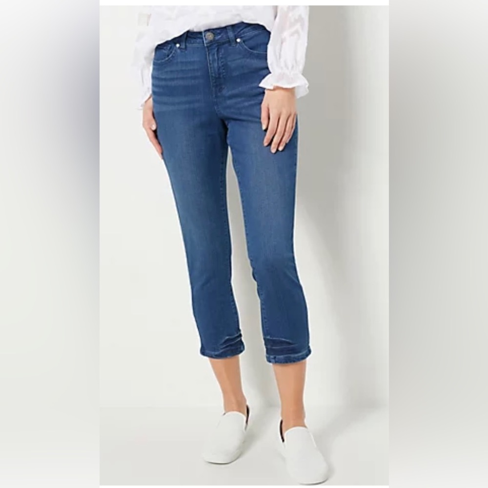 Belle by Kim Gravel Tripleluxe Denim Cropped Pants Regular Size 12 Rinse Wash